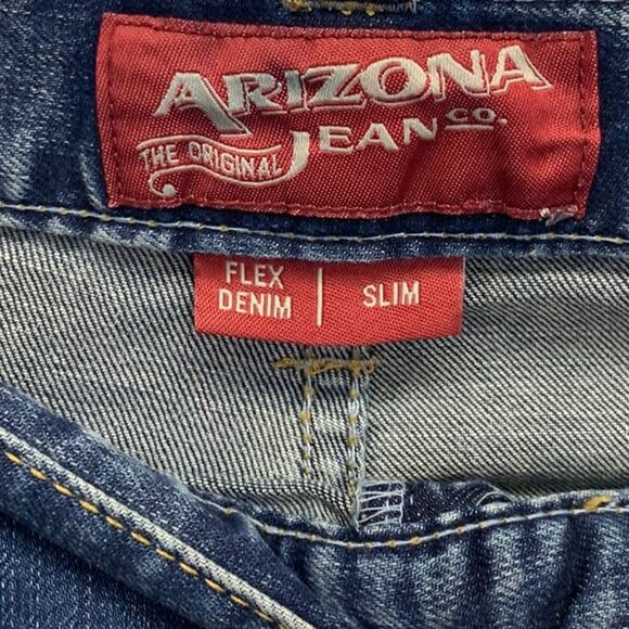 Arizona Jeans Mens 36X32 Flex Denim Slim Distressed Knee Straight Leg Blue Jeans - Picture 2 of 5